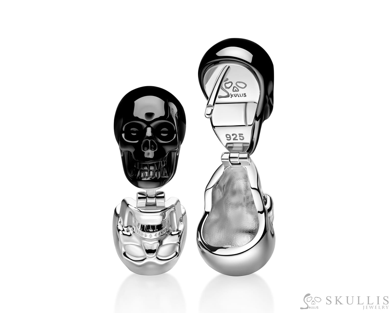 Gem Skull Earrings of Black Obsidian Carved Skull & 925 Sterling Silver Skull Skull Earrings