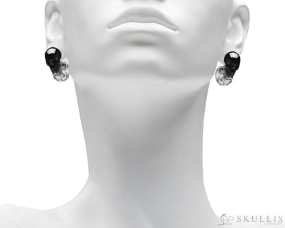 Gem Skull Earrings of Black Obsidian Carved Skull & 925 Sterling Silver Skull Skull Earrings
