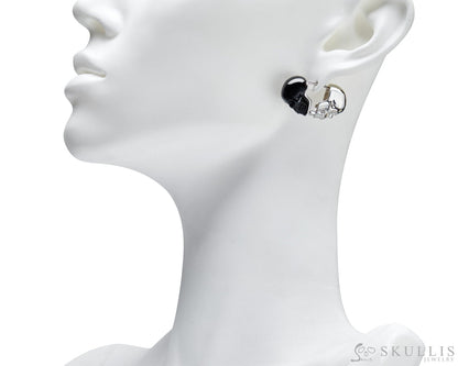 Gem Skull Earrings of Black Obsidian Carved Skull & 925 Sterling Silver Skull Skull Earrings
