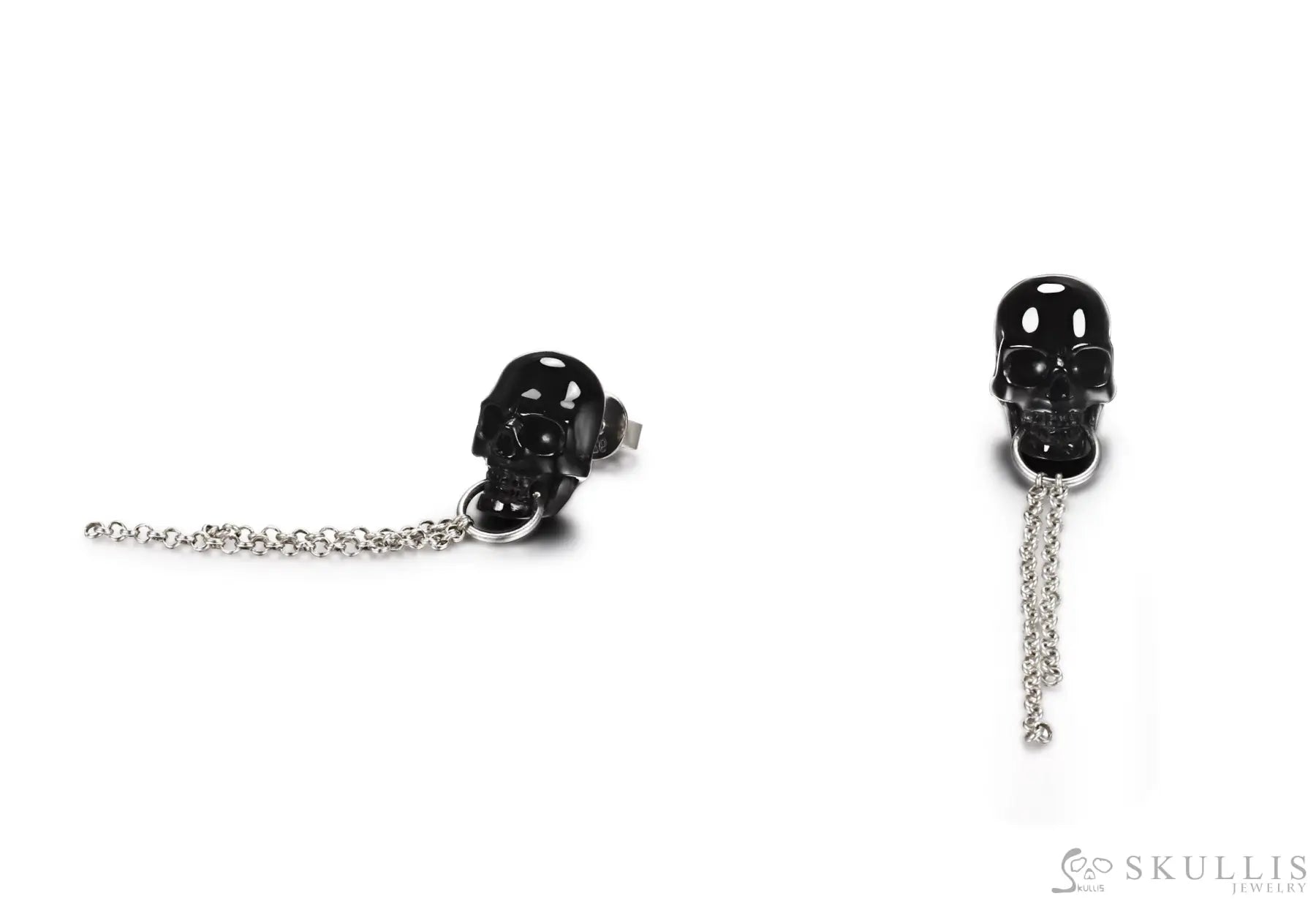 Gem Skull Earrings Of Black Obsidian Carved Skull In 925 Sterling Silver Skull