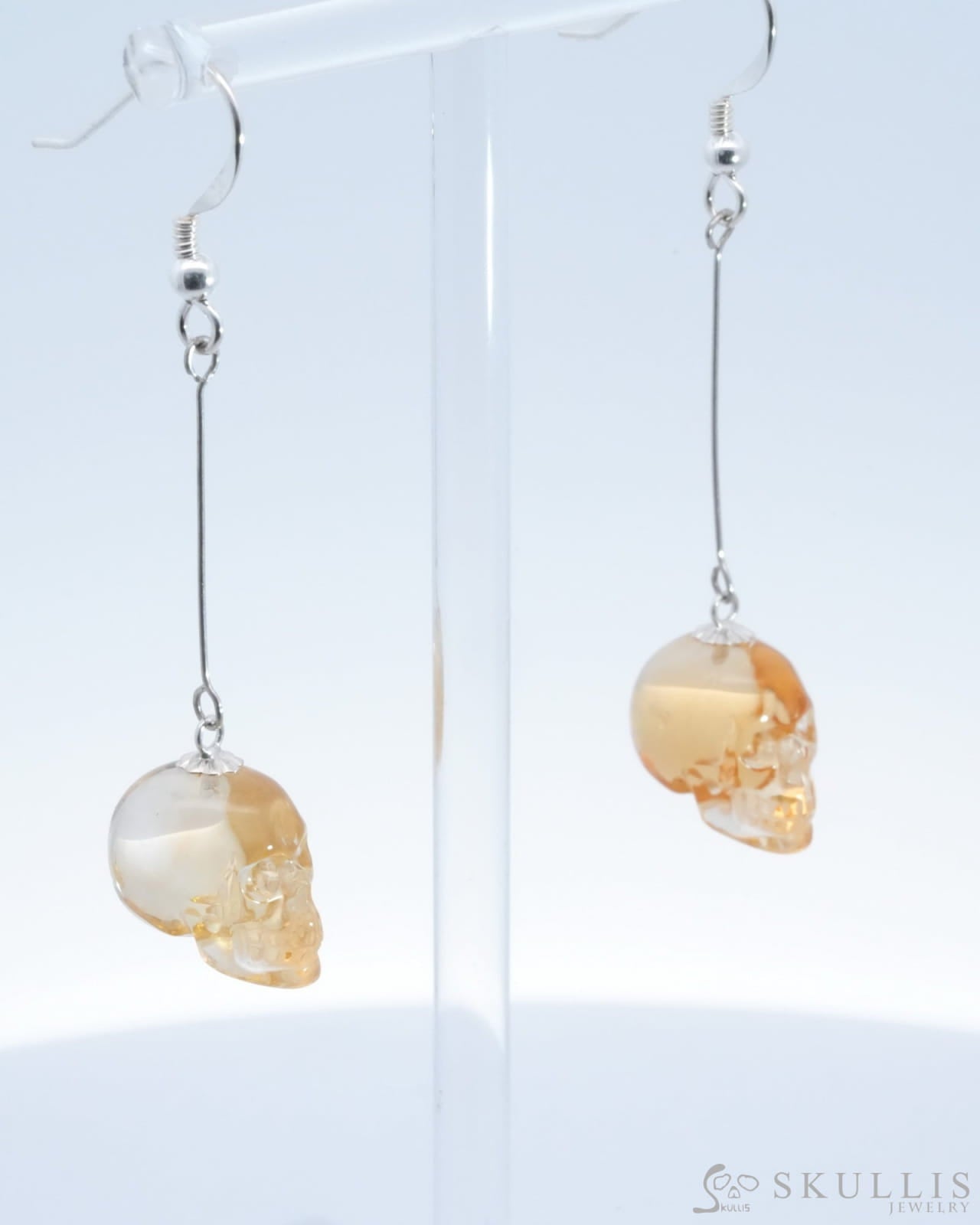 Gem Skull Pendant Necklace Of Citrine Carved Skull With Bail In 925 Sterling Silver - 0500024