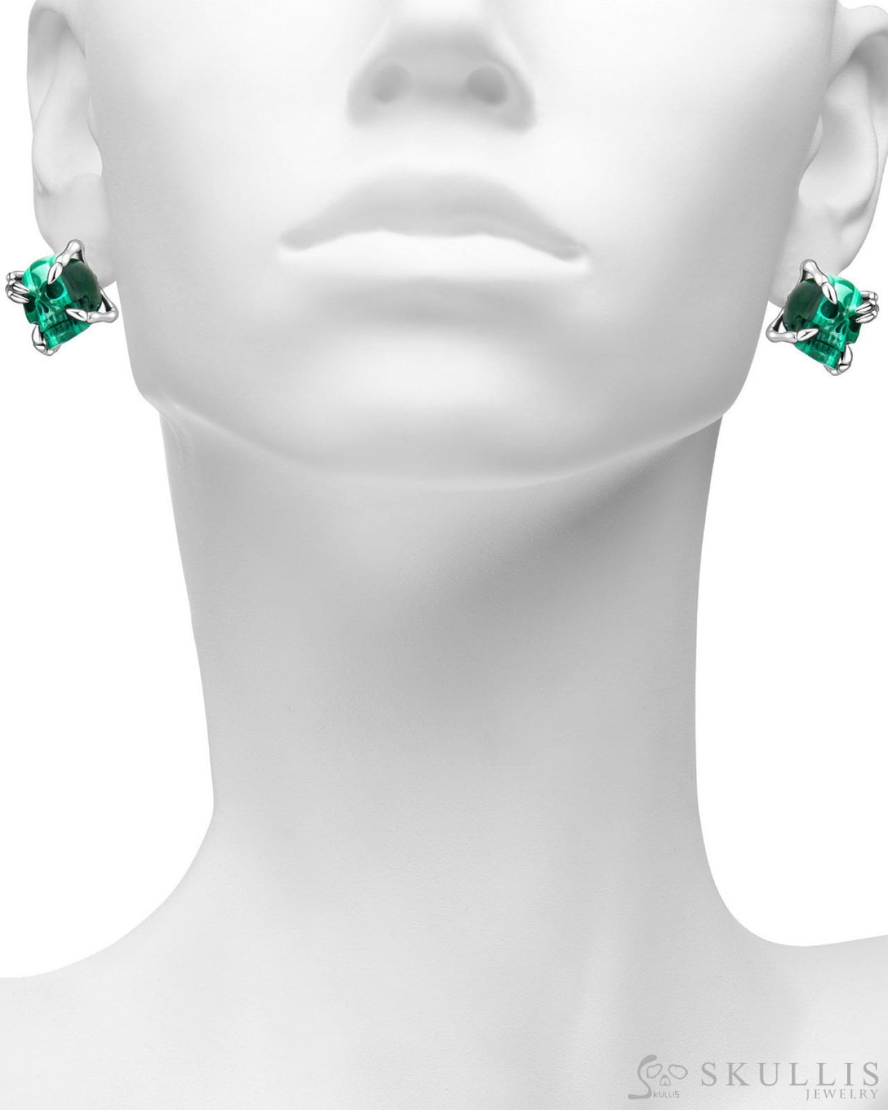 Gem Skull Earrings of Malachite Carved Skull 925 Sterling Silver Skull Earrings