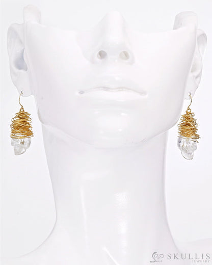 Gem Skull Earrings Of Quartz Rock Crystal Carved Skull