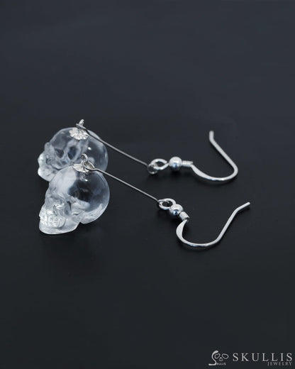 Gem Skull Earrings Of Quartz Rock Crystal Carved In 925 Sterling Silver -0800030