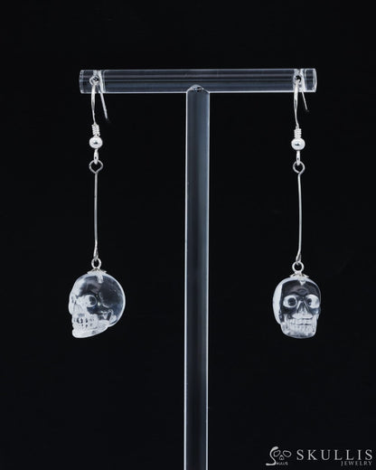 Gem Skull Earrings Of Quartz Rock Crystal Carved In 925 Sterling Silver -0800030