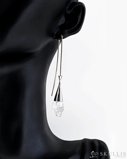 Gem Skull Earrings Of Quartz Rock Crystal Carved Skull In 925 Sterling Silver