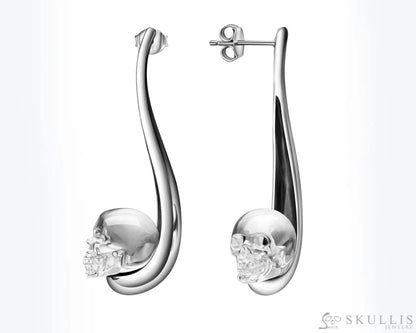 Gem Skull Earrings Of Quartz Rock Crystal Carved Skull In 925 Sterling Silver Skull