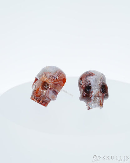 Gem Skull Earrings of Red Crazy Lace Agate Carved Skull 925 Sterling Silver - 9800182 One of a Kind