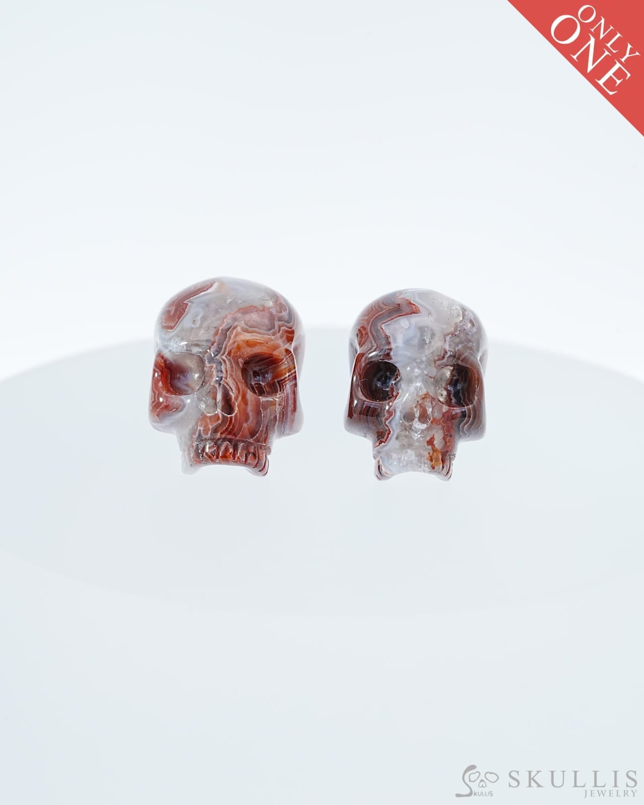 Gem Skull Earrings of Red Crazy Lace Agate Carved Skull 925 Sterling Silver - 9800182 One of a Kind