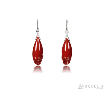 Gem Skull Earrings Of Red Jasper Carved Skull In 925 Sterling Silver