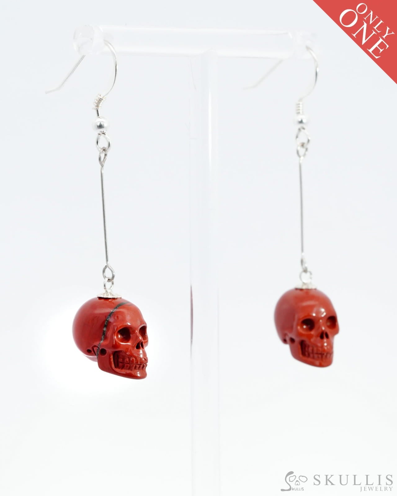 Gem Skull Pendant Necklace Of Red Jasper Carved Skull With Bail In 925 Sterling Silver -