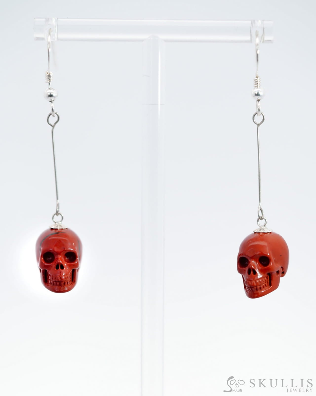 Gem Skull Pendant Necklace Of Red Jasper Carved Skull With Bail In 925 Sterling Silver -