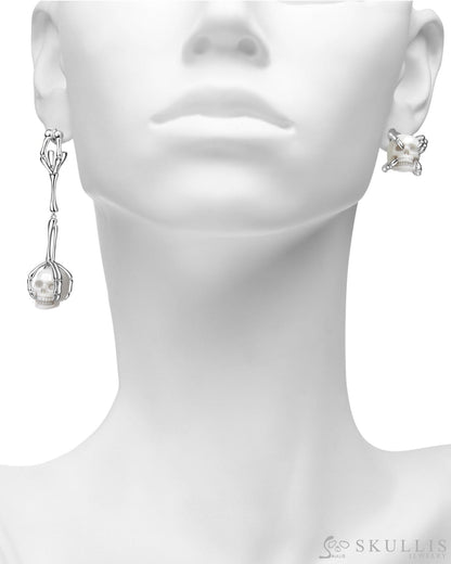 Gem Skull Earrings Of White Jasper Carved In 925 Sterling Silver Rings
