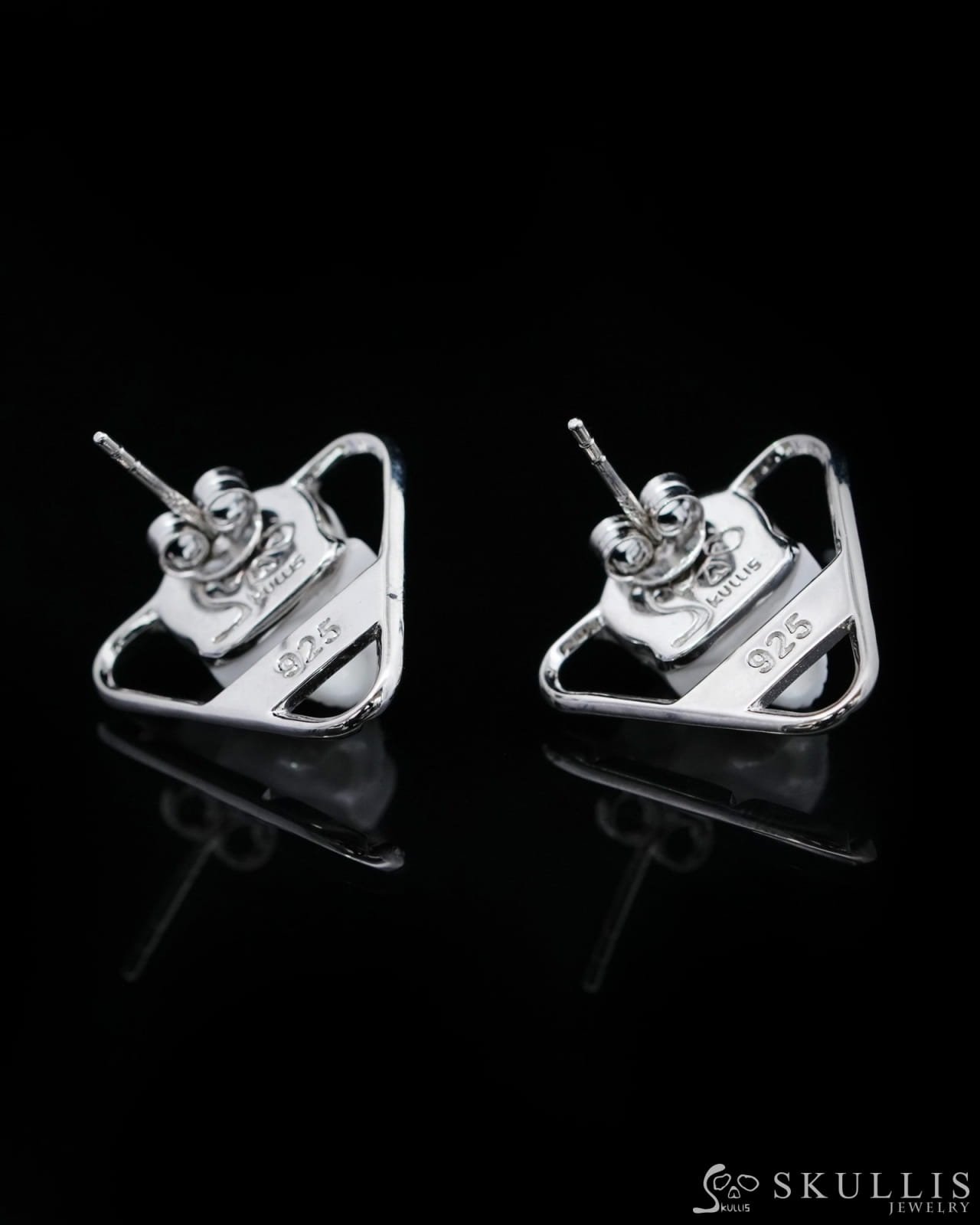 Gem Skull Earrings of White Jasper Carved Skull in 925 Sterling Silver-9500156 One of a Kind