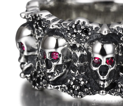 Gem Skull Eyes Of Five Elements Ring Carved Skull With Ruby Eyes In 925 Sterling Silver 5