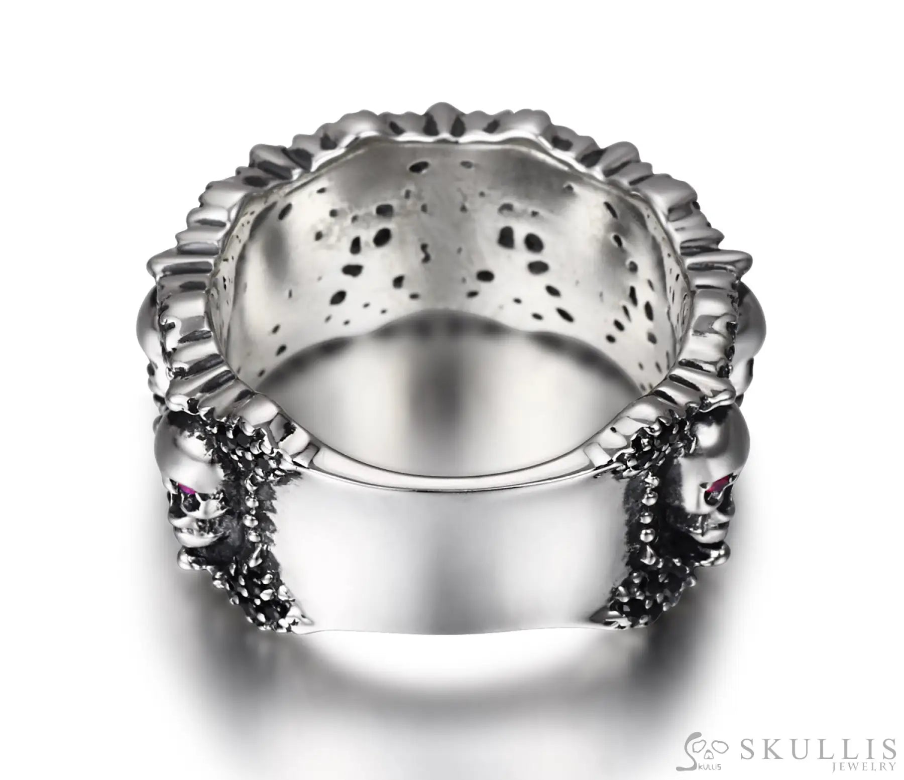 Gem Skull Eyes Of Five Elements Ring Carved Skull With Ruby Eyes In 925 Sterling Silver Skull Rings