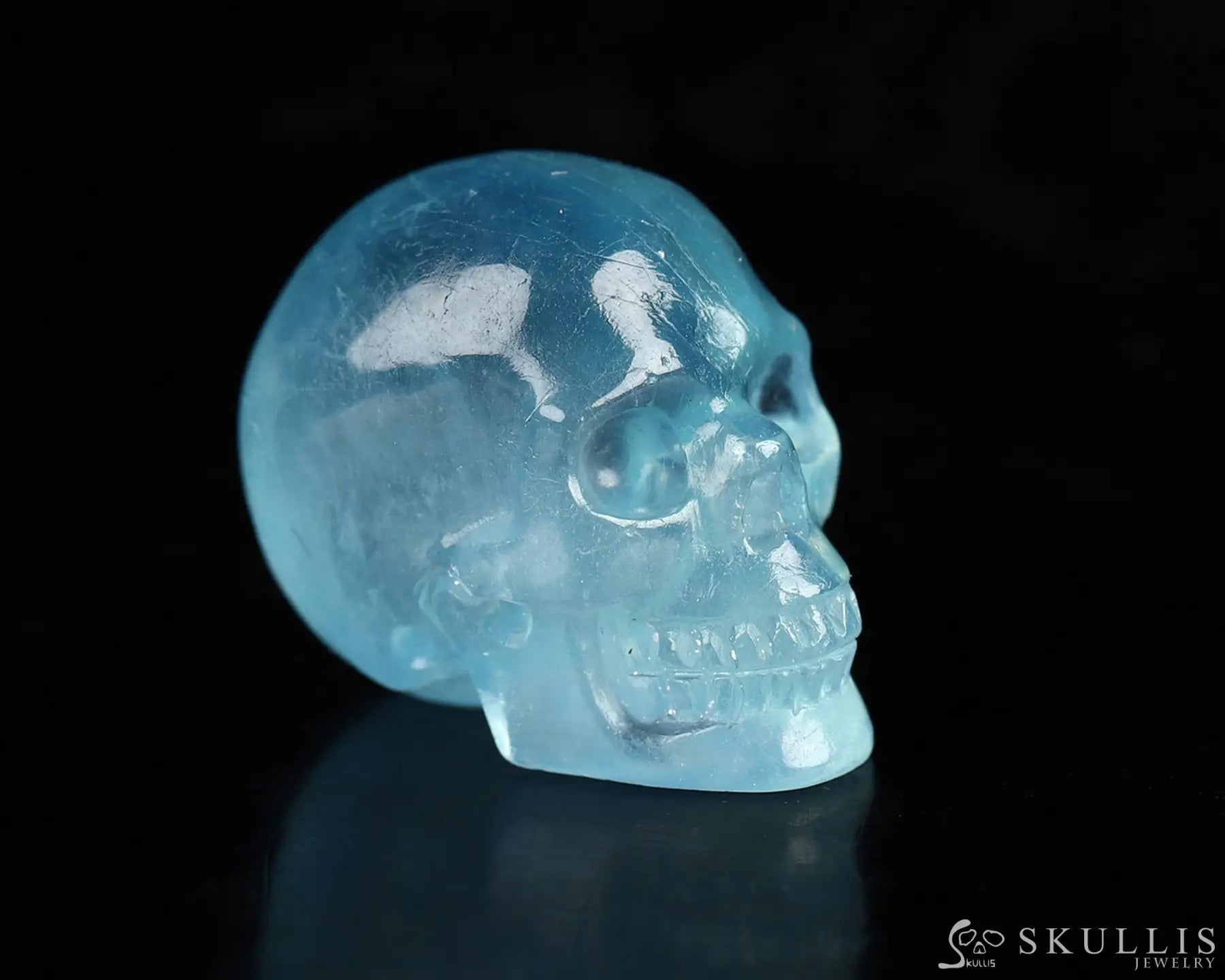 Gem Skull Of Aquamarine Carved Realistic Tiny Gemstone