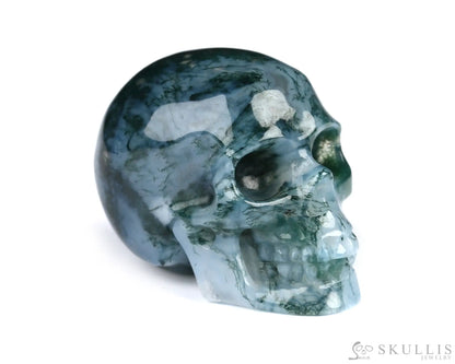 Gem Skull Of Green Moss Agate Carved Tiny Gemstone