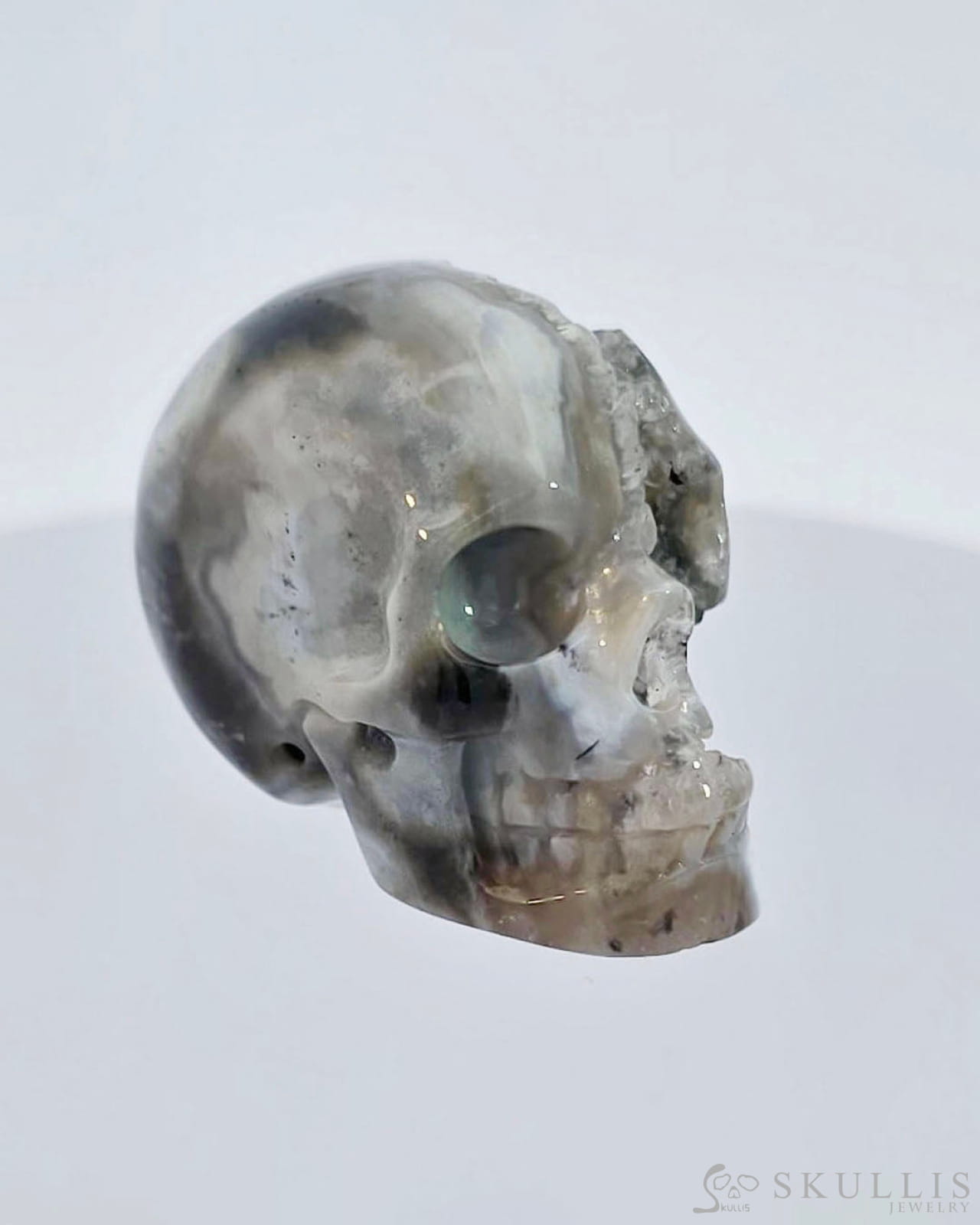 Gem Skull Of Ocean Jasper Carved Realistic Tiny Gemstone