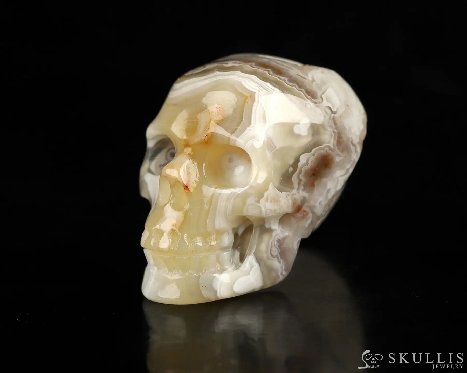 Gem Skull Of Red Crazy Lace Agate Carved Realistic Tiny Gemstone