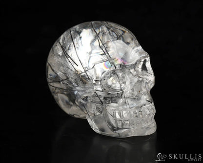 Gem Skull Of Rutilated Quartz Rock Carved Realistic Tiny Gemstone