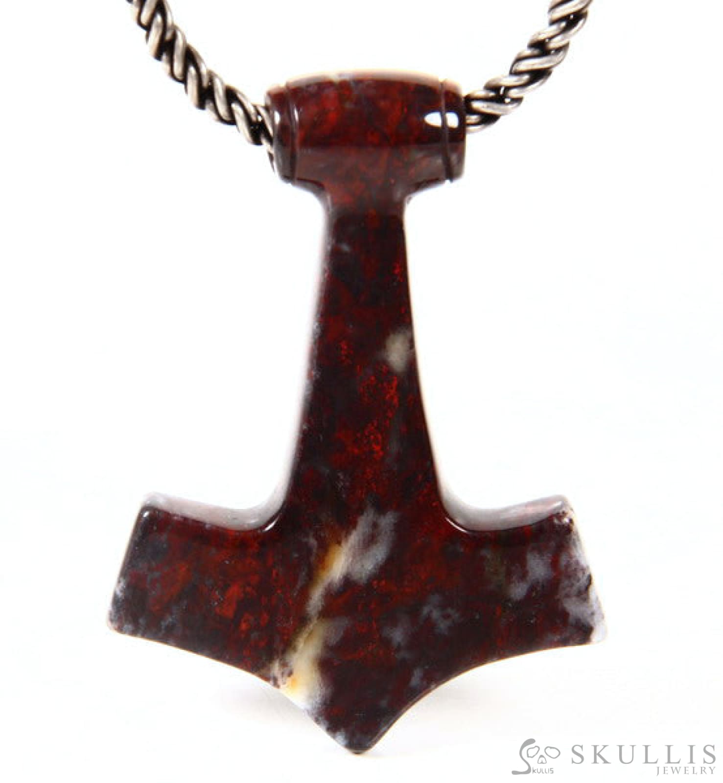 Gem Skull Pendant Necklace Chinese Bloodstone Carved Totally Skull Pendants