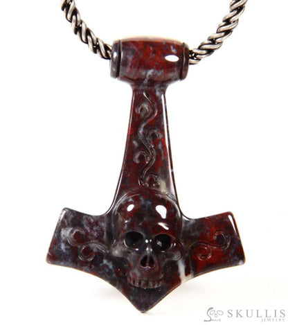 Gem Skull Pendant Necklace Chinese Bloodstone Carved Totally Pendant With Chain Skull Pendants