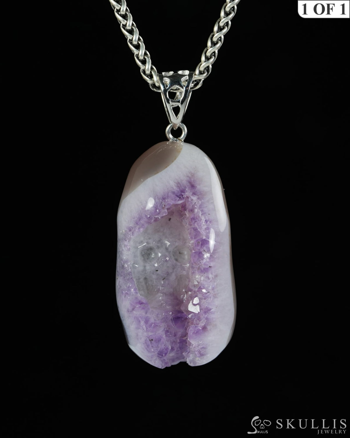 Gem Skull Pendant Necklace of Agate Amethyst Druse Carved Skull - 9900595 - Skull Pendants