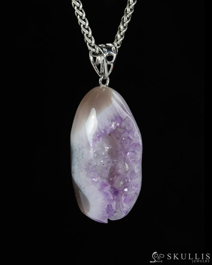Gem Skull Pendant Necklace of Agate Amethyst Druse Carved Skull - 9900595 - Skull Pendants