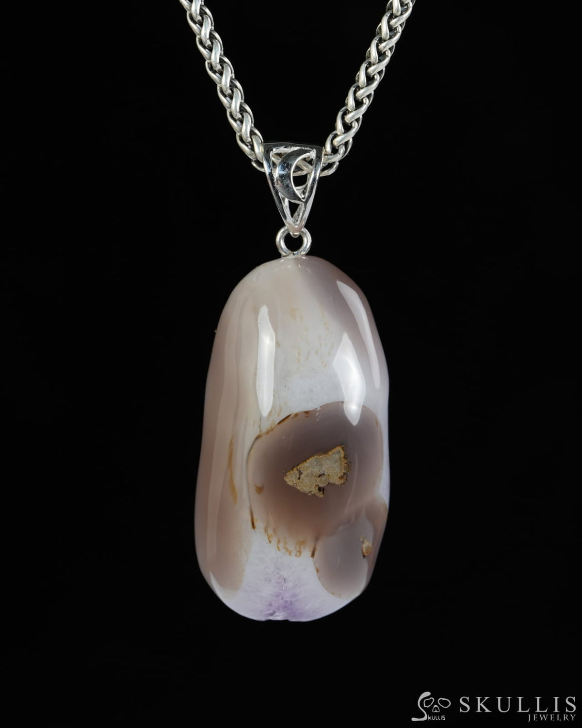 Gem Skull Pendant Necklace of Agate Amethyst Druse Carved Skull - 9900595 - Skull Pendants