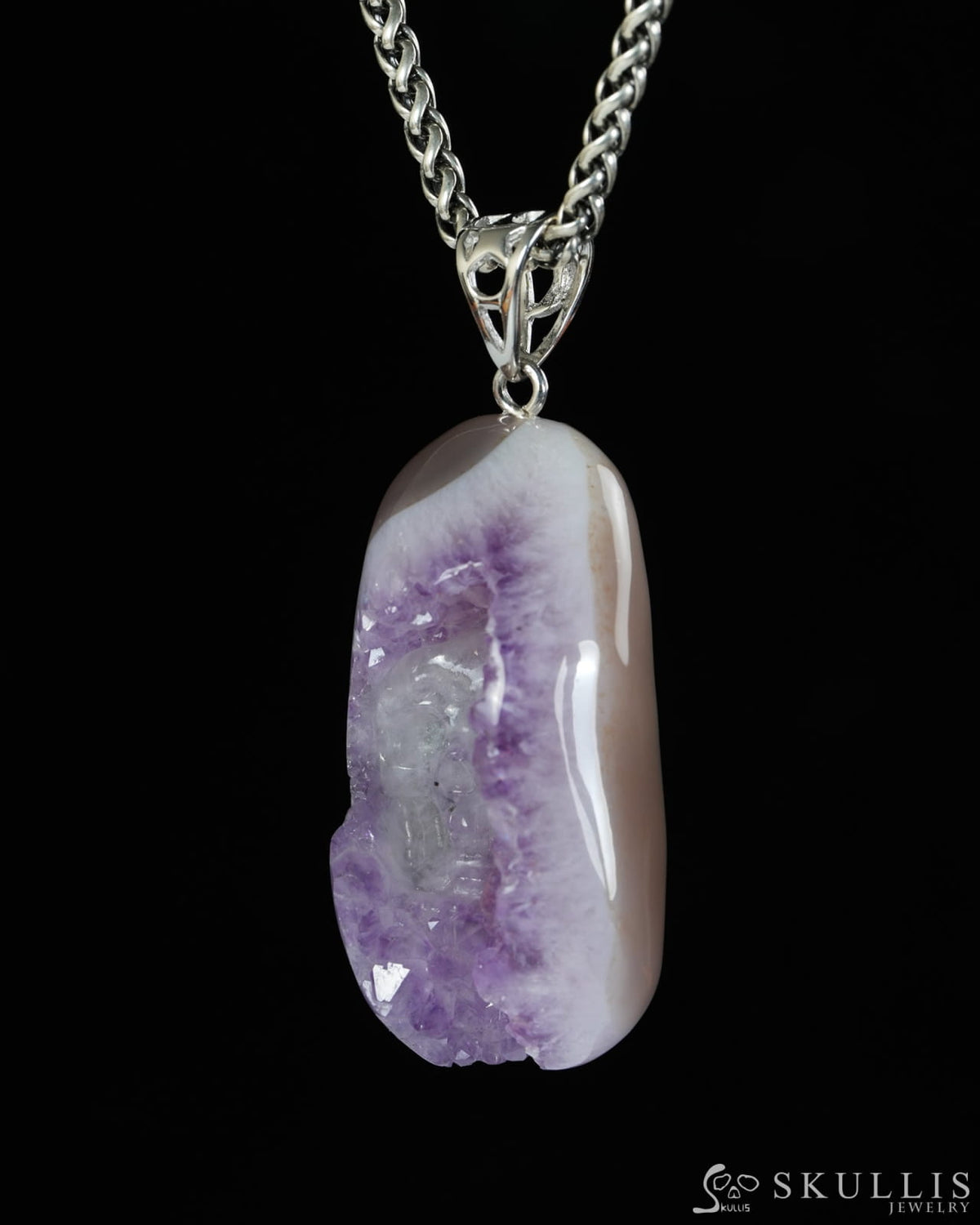 Gem Skull Pendant Necklace of Agate Amethyst Druse Carved Skull - 9900595 - Skull Pendants
