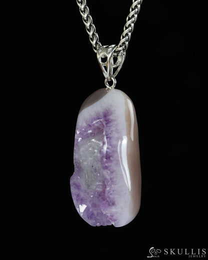 Gem Skull Pendant Necklace of Agate Amethyst Druse Carved Skull - 9900595 - Skull Pendants