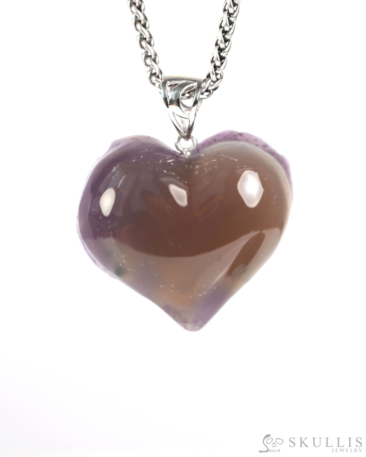 Gem Skull Pendant Necklace of Agate Amethyst Druse Carved Skull with Silver Bail in Sterling Silver-9900000 Skull