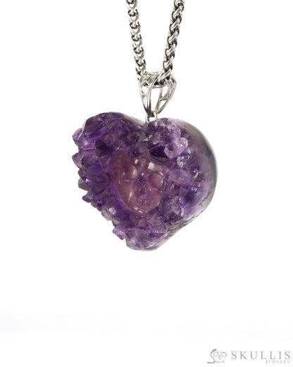 Gem Skull Pendant Necklace of Agate Amethyst Druse Carved Skull with Silver Bail in Sterling Silver-9900000 Skull