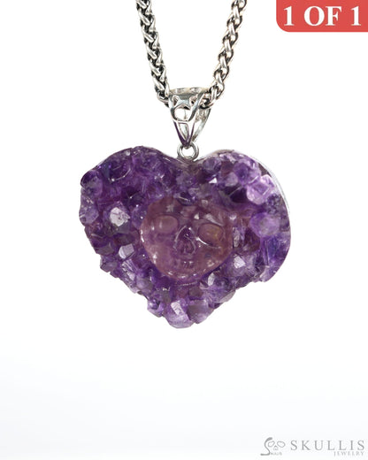 Gem Skull Pendant Necklace of Agate Amethyst Druse Carved Skull with Silver Bail in Sterling Silver-9900000 Skull