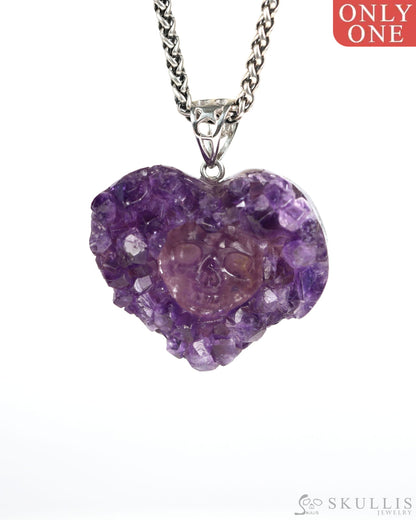Gem Skull Pendant Necklace of Agate Amethyst Druse Carved Skull with Silver Bail in Sterling Silver-9900000 Skull
