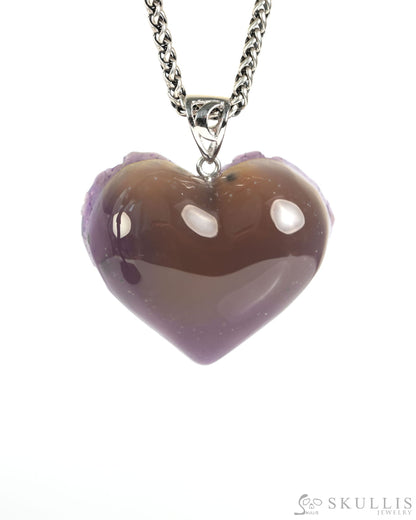 Gem Skull Pendant Necklace of Agate Amethyst Druse Carved Skull with Silver Bail in Sterling Silver-9900001 Skull