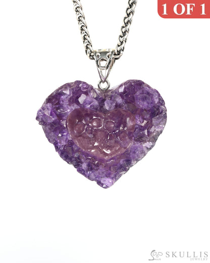 Gem Skull Pendant Necklace of Agate Amethyst Druse Carved Skull with Silver Bail in Sterling Silver-9900001 Skull
