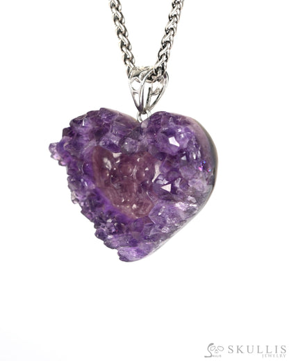 Gem Skull Pendant Necklace of Agate Amethyst Druse Carved Skull with Silver Bail in Sterling Silver-9900001 Skull