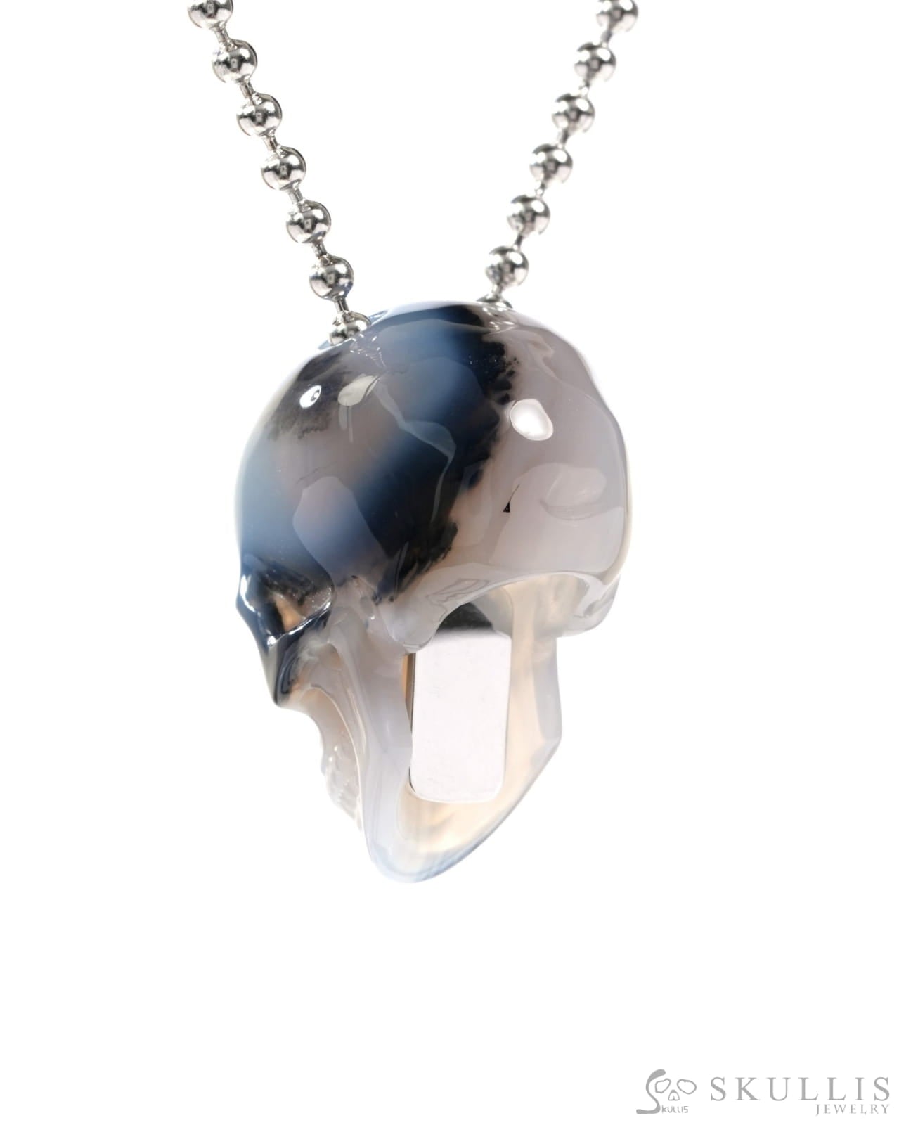 Gem Skull Pendant Necklace of Mozambique Agate Carved Hollow Skull with 925 Silver Chain - 9500203 Skull Pendants