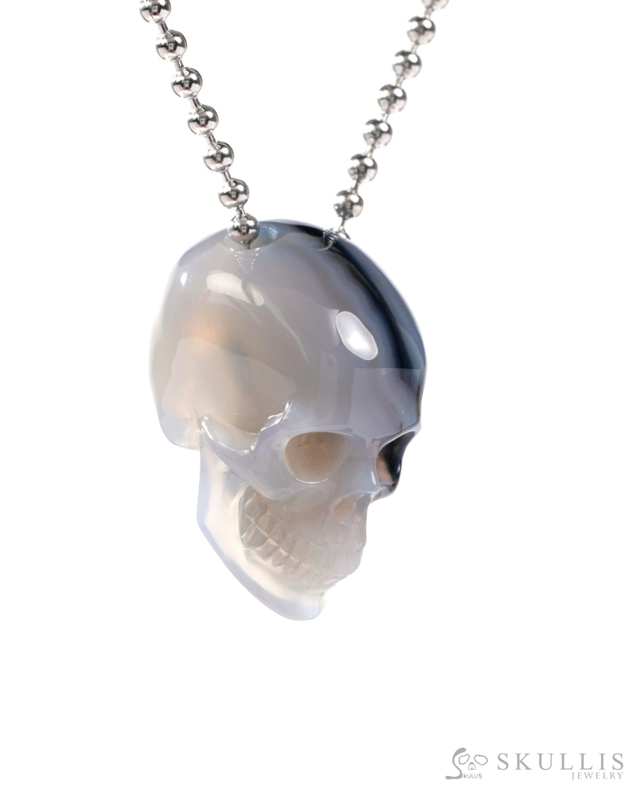 Gem Skull Pendant Necklace of Mozambique Agate Carved Hollow Skull with 925 Silver Chain - 9500203 Skull Pendants
