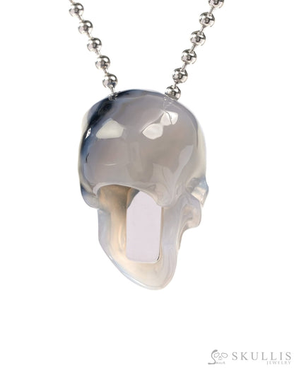 Gem Skull Pendant Necklace of Mozambique Agate Carved Hollow Skull with 925 Silver Chain - 9500203 Skull Pendants