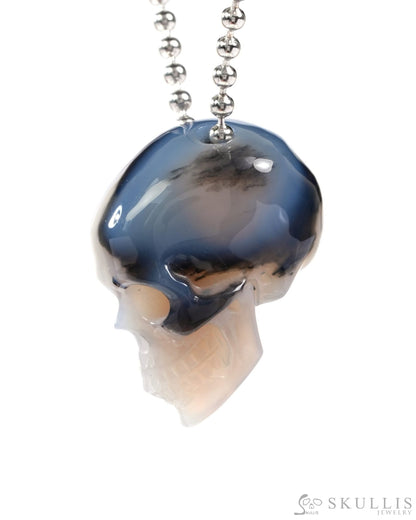 Gem Skull Pendant Necklace of Mozambique Agate Carved Hollow Skull with 925 Silver Chain - 9500203 Skull Pendants