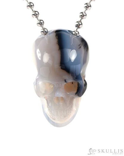 Gem Skull Pendant Necklace of Mozambique Agate Carved Hollow Skull with 925 Silver Chain - 9500203 Skull Pendants