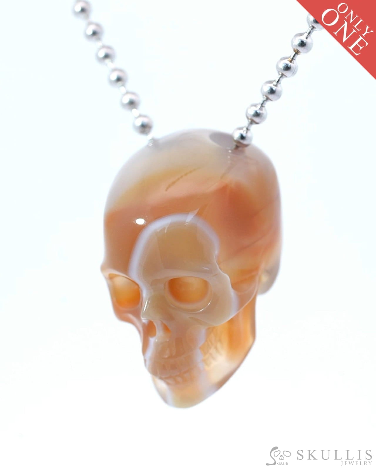 Gem Skull Pendant Necklace of Mozambique Agate Carved Hollow Skull with 925 Sterling Silver Chain - 9800192 Skull