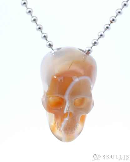 Gem Skull Pendant Necklace of Mozambique Agate Carved Hollow Skull with 925 Sterling Silver Chain - 9800192 Skull