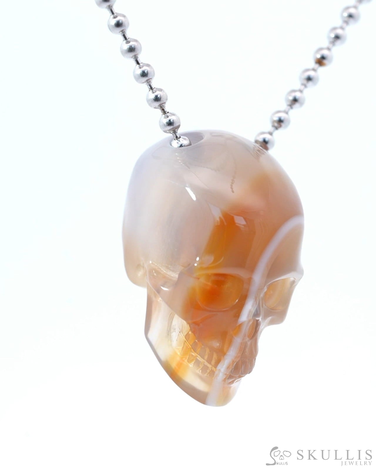 Gem Skull Pendant Necklace of Mozambique Agate Carved Hollow Skull with 925 Sterling Silver Chain - 9800192 Skull