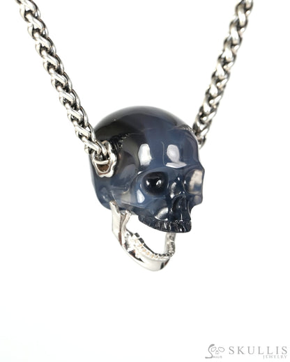 Gem Skull Pendant Necklace of Agate Hand Carved Skull with Movable Jaw in 925 Sterling Silver - 9900609 - Skull Pendants