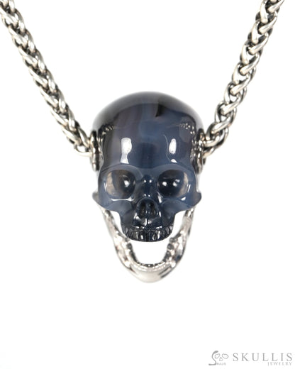 Gem Skull Pendant Necklace of Agate Hand Carved Skull with Movable Jaw in 925 Sterling Silver - 9900609 - Skull Pendants