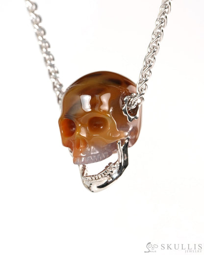 Gem Skull Pendant Necklace of Agate Hand Carved Skull with Movable Jaw in 925 Sterling Silver - ZR19900142 - Skull